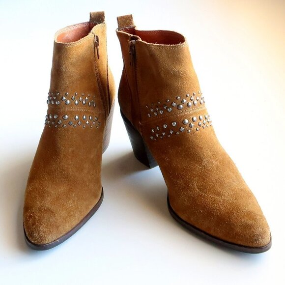 Lucky Brand Latinia Brown Suede Leather Almond Toe Studded Ankle Boots Booties 7 - Picture 6 of 16